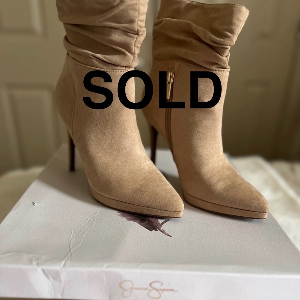 Jessica Simpson Tan Suede Ankle Stiletto Boots